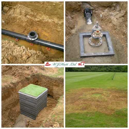 An irrigation hydrant for a polo pitch installed within a hidden-access manhole