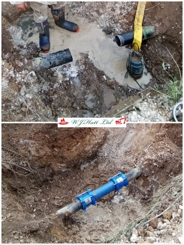 A repair on 125mm pipe by replacing the damaged section of pipework.