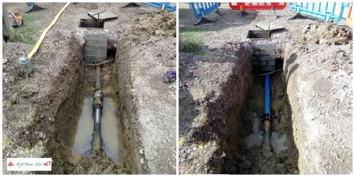 Repair of a large bore metal pipe going into a manhole