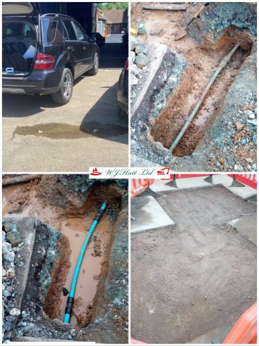 Water leak showing at the surface within a concrete carpark